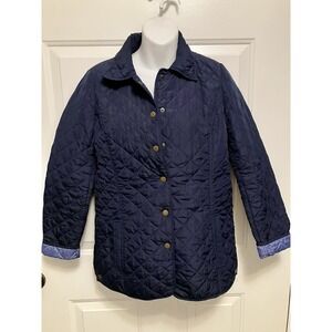 J Jill Quilted Jacket XS Navy Blue Insulated Snap‎ Up Pockets Fall Winter Coat